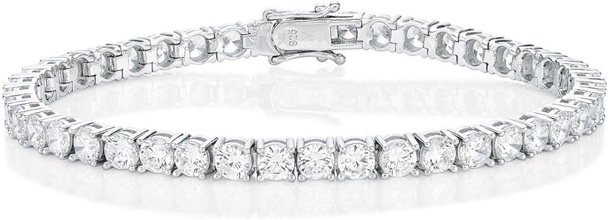 Diamond Treats Sterling Silber Tennisarmband für Herren und Jungen, 4 mm breite funkelnde Zirkonia Steine, 8,5 Zoll, Box-Lock-Verschluss und doppeltem Sicherheitsverschluss, elegantes Design