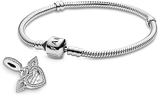 Pandora Aesthetic Charm Bracelets - Sterling Silver Barrel Clasp Heart & Angel Wings Design with Cubic Zirconia & Snake Chain - Luxury Gift for Women