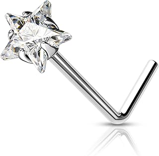 G23 Solid Titanium Nose Stud with Cubic Zirconia Gem & Minimalist Star Design – Hypoallergenic 20G Nose Piercing Jewelry