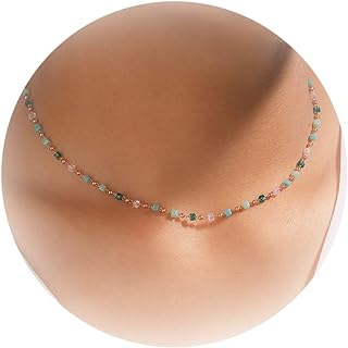 Dcfywl731 Bohemian Beaded Necklace for Women Boho summer Green Square Round Bead Choker Necklace Jewelry Gift for Girls