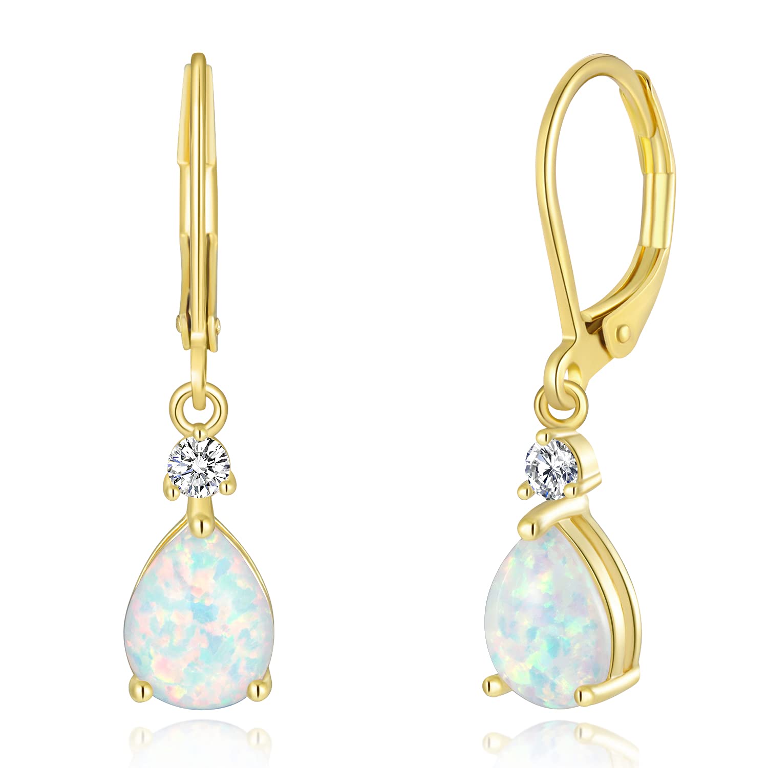 CiNily Leverback Opal Dangle Drop Earrings For Women Girls 14K Gold Plated Teardrop Earrings