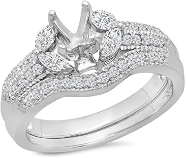 Dazzlingrock Collection 14k White Gold, 0.65 Carat Semi-Mount Engagement Ring Set with Round & Marquise White Diamond, Size 5