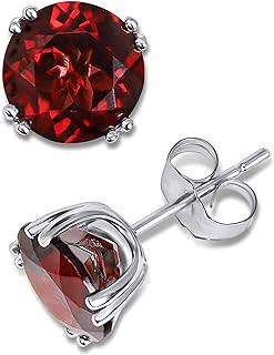 KOKAV 14K White Gold Genuine Garnet 8mm 5-1/4Ct Round Stud Earrings