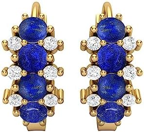 3MM Round Lapis Sterling Silver Hinged Hoop Earrings for Women, Gold Plated