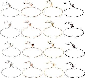 FASHEWELRY Adjustable Slider Bracelets with Ball/Rhinestone Ends in Brass for Adults - Elegant, Rust-Resistant & All-Season Jewelry Making Set