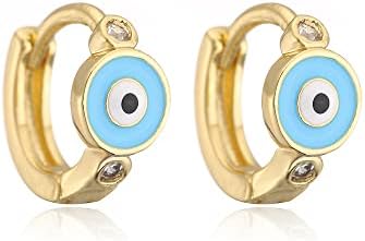 18K Gold-Plated Blue Turkey Evil Eye Small Hoop Earrings with Cubic Zirconia for Women and Girls: A Unique Round Cartilage Huggie Ear Cuff for Style and Protection