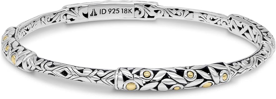 Sterling Silver 925 with 18K Gold Accents Bali Slide-on Bangle Bracelet