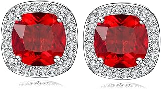 Simple Round Square Stud Earrings Cubic Zirconia Stud Earrings White Gold Square Halo Stud Earrings Hypoallergenic for Women & Girls