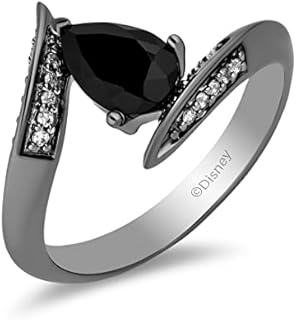 Black Rhodium-Plated Sterling Silver Maleficent Engagement Ring with Black Onyx and Diamond Accents for Women - Disney Enchanted Collection by Jewelili