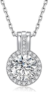 1ct-2ct Moissanite Pendant Necklace for Women, 925 Sterling Silver 18K White Gold Three Way Necklace with LED Light Jewelry Gift Box