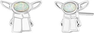 Star Wars Baby Yoda Cubic Zirconia Stud Earrings with 925 Sterling Silver Screw Back Post Design