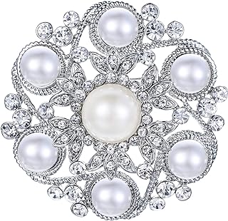 EVER FAITH Wedding Corsage Clear Rhinestone Crystal Simulated Pearl Leaf Flower Wedding Brooch