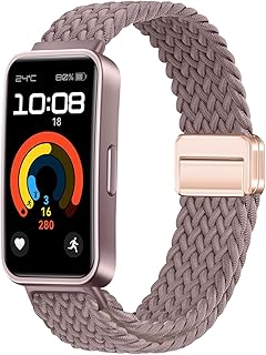 Issinlky Bracelet Tressé en Nylon Élastique pour Huawei Band 8/9/10 avec Fermoir Magnétique Réglable, Doux et Confortable, Idéal pour Yoga et Entraînement