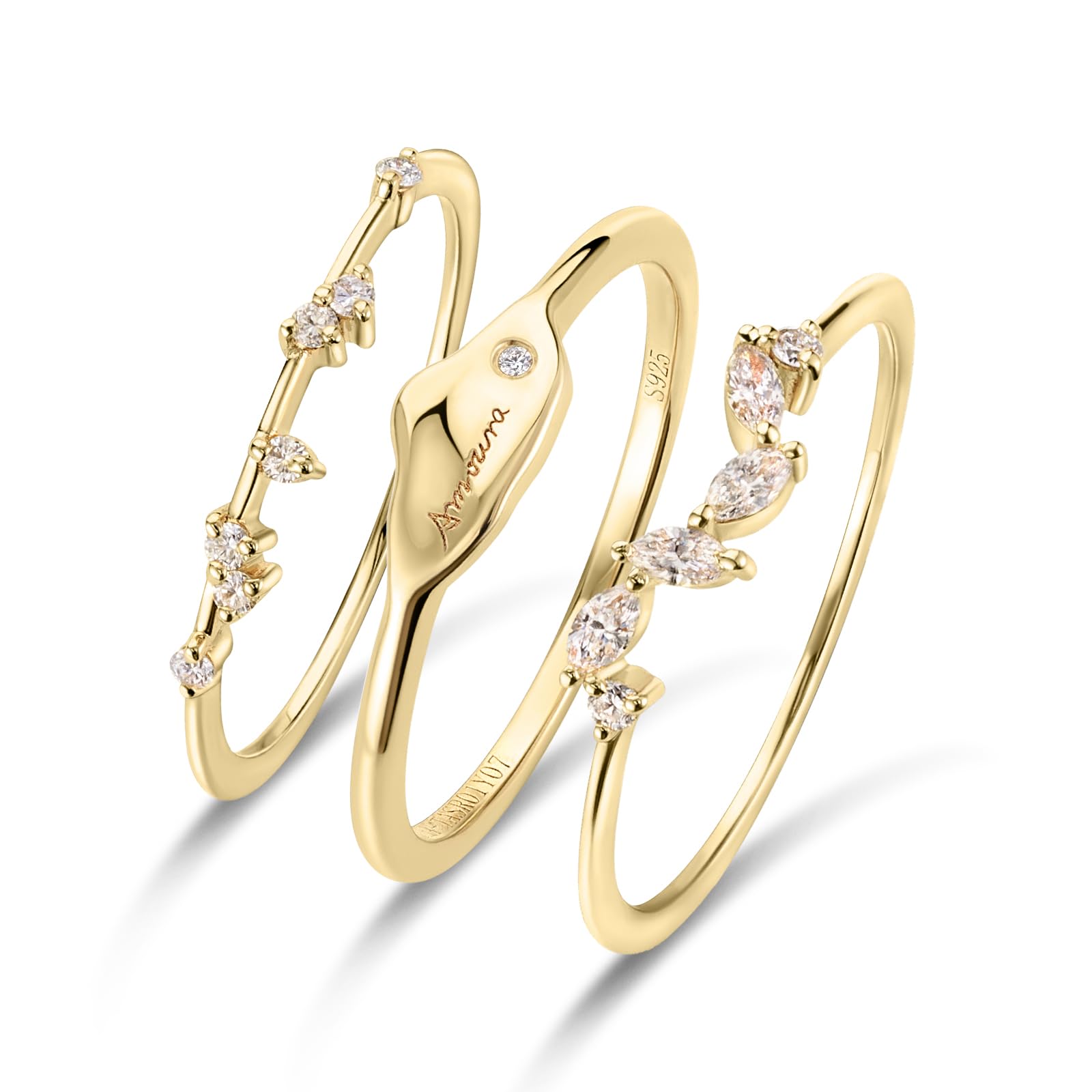 Real Diamond Rings for Women,Diamond Anniversary Wedding Band for Her,18K Gold Plated S925 Promise Diamond Rings,Yellow Gold Stacking Engagement Rings for Girl,Half Eternity Stackble Rings Set (3PCS)