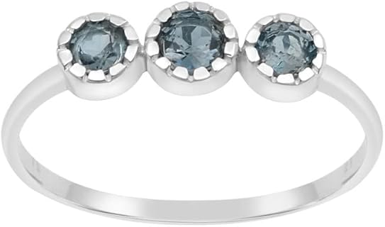 Sterling Silver Handmade 3-Stone Engagement Ring with London Blue Topaz, Round Bezel Set Design, 0.45 Ctw - Ring Size 7