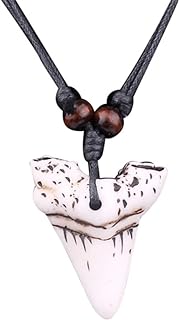 Adjustable Caiyao Resin Shark Tooth Rope Necklace with Buckle Clasp for Men and Teen Boys - Surf-Inspired Design
