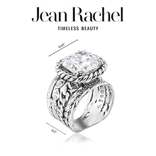 925 Sterling Silver Ring With Cushion Cubic Zirconia CZ, Multi Textured, Vintage Look Stylish Hypoallergenic, Nickel and Lead-free, Artisan Handcrafted Designer Collection Made in Israel (Size 5-11)