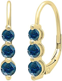 Dazzlingrock Collection 18K Round Gemstone Ladies Three Stone Drop Earrings, Yellow Gold