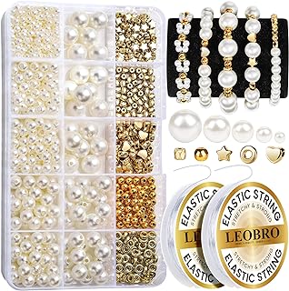 LEOBRO Deluxe Bracelet Making Kit, 720PCS Golden & Creamy White Pearl Beads, High-Quality Fabric & Crystal Elements, for Jewelry Creation and DIY Crafts