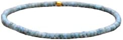 Adjustable Natural Larimar Bead Stretch Bracelet in Rondelle Design for Men and Women, No Clasp Bead Chain Style