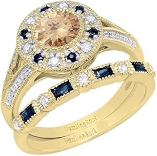 Dazzling Rose Gold Wedding Band Set with Amethyst Centerstone and Sapphire-Diamond Accents for Women - Royal Elegance Design