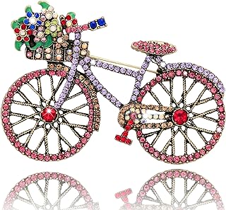 Fuchsia Crystal Rhinestone Bicycle Brooch with Secure Pin for Women - Elegant, Retro and Handmade Blue Brooch Pin - Ideal Wedding Fashion Accessory and Gift