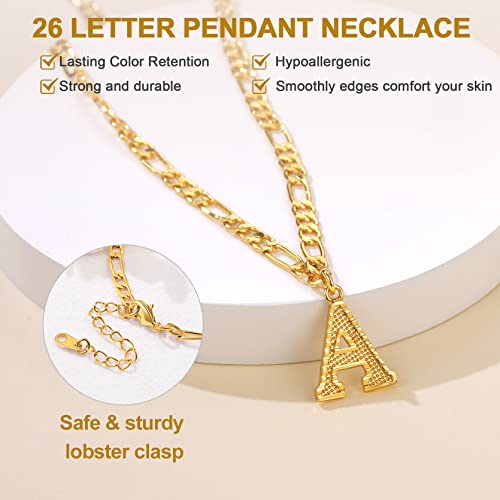 GOLDCHIC JEWELRY Gold Initial Figaro Chain Necklace, Custom Monogram Letter Choker Necklaces, 16"+2" Adjustable