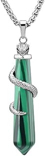 BEADNOVA Hexagonal Synthetic Malachite Healing Crystal Necklace with Rolo Chain and Lobster-claw Clasp for Both Men and Women, 18 Inches Stainless Steel