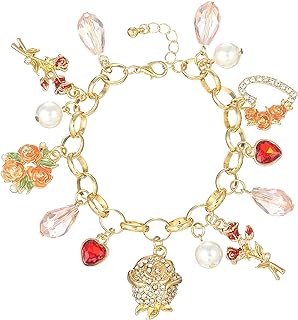 Stranger Things Charm Bracelet with Lobster Claw Clasp and Box Chain, Embellished with Rhinestones for Women, Rose Design