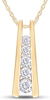 SAVEARTH DIAMONDS 1.25 Carat Round Lab Created Moissanite Diamond Five Stone Journey Bar Pendant Necklace In 14k Gold Plated 925 Sterling Silver Jewelry With 18" Chain, Mother's Day Gift For Her