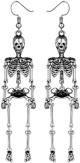 Edgy Alloy Skull Dangle Earrings with Cubic Zirconia Detail for Women and Men - Gothic Punk French Wire Back Statement Jewelry