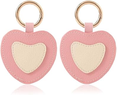 KINIVA Leather Airtag Holder with Keychain,Air Tag Cover Compatible with Apple Airtag, Anti-Scratch GPS Key Finder Tracker Case for Travel/Luggage/Keys/Pets (07 Pink)