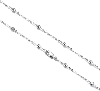 925 Sterling Silver Satellite Bead Ball Station Chain Italian Silver Bead Station Chain Necklace Silver Plated Gold Bead Chain for Women Men 16/18/20/22/24/26 Inch (Gift)