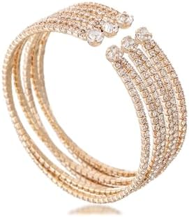 Buckle Clasp Rhinestone Crystal Cuff Bracelet with Box Chain for Women in Prom Bridal Design