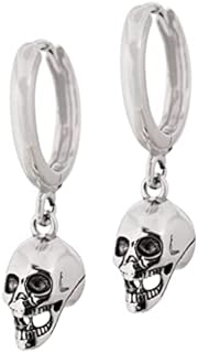 Sterling Silver Plated Stainless Steel Hoop Earrings with Bird Skull Pendant - Gothic Statement Jewellery for Women