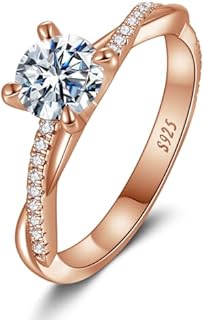 Moissanite Promise Rings for Her, 4-Prong Petite Twisted Vine Simulated 1.2 CT Diamond Engagement Rings for Women, D Color VVS1 Clarity Yellow Gold/Rose Gold/White Gold Bridal Rings Size 5-9