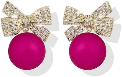 Pearl Bow Earrings Pearl Drop Earrings for Women Rhinestone Bow Earrings for Teen Girls Trendy Stuff Wedding Prom Party Daily Jewelry Mothers Day Gifts