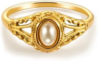 Pearl Retro Rings for Women, Victorian Pearl Ring, Fresh Water Pearl Gold Ring, 18K Gold Plated Dainty Statement Ring, Minimalist Pearl Ring for Women