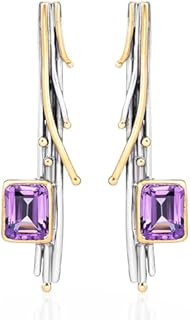 SARKISSIAN 18k Gold Plated Sterling Silver Earrings with Latch Back & Rectangular Amethyst for Women