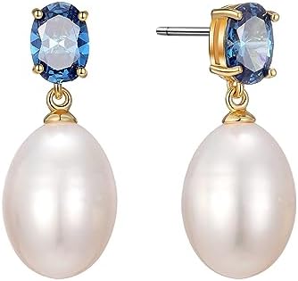 Exquisite Pearl Drop Dangle Earrings with Cubic Zirconia Stones, Crafted from Brass, Featuring Push Back Design - Ideal for Proms, Bridesmaids or Birthday Gifts