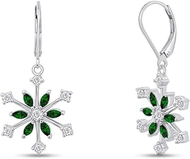 Lever Back Drop Earrings with 1.10 Ct Marquise Cut Simulated Diamond & Green Emerald for Women in Elegant 925 Sterling Silver Design