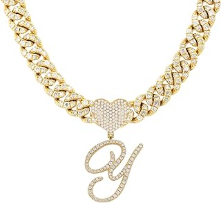 Initial Necklaces Silver Cuban Link Chain for Women Iced Out Chain with Heart Letter Pendants Custom Chain Name Necklace Hip Hop Jewelry Gift