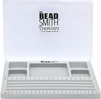 The Beadsmith Brand Grey Mini Bead Board Bracelet Designer in Plastic with 4 Straight Channels and 5 Compartments for Jewelers, Rectangular Design