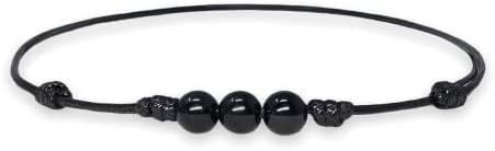 Unisex Black Tourmaline Gemstone Beaded Pendant Necklace with Adjustable Cord - Elegant Crystal Choker for Men & Women, USA Origin