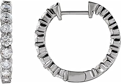 14k White Gold 2 Carat Lab-Created Diamond Hoop Earrings with Hinge Notched Post for Women, Inside-Outside Design