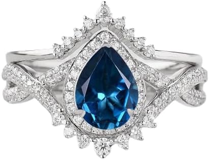 Adjustable Lab-Grown Diamond Moissanite Women's Engagement Ring Set with Yellow Gold and Sterling Silver - Pear Cut, Elegant Vintage Wedding Promise Ring