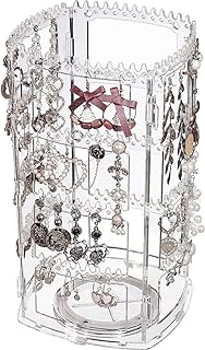 360 Rotating Earring Holder Organizer Clear Jewelry Displays Dangle Earinging Rack Necklace Bracelet Carousel Tree Towers,4 Tier Hanging Earring Display Stands For Selling,Pack of 1