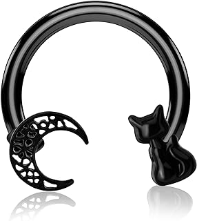 Jewseen Cartilage Earring Hoop Moon Septum Ring Cat Horseshoe Hoop Earring 16G Nose Ring Hoop Captive Bead Rings Tragus Daith Rook Helix Piercing Body Jewelry