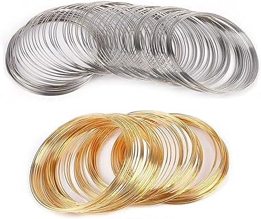 200 Loops Jewelry Beading Wire Memory Wire Cuff Bangle Bracelet for DIY Jewelry Making Supplies (Silver and Gold)
