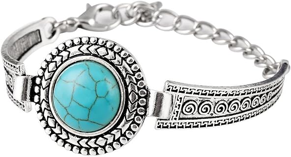 Western National Style Vintage Turquoise Bracelet Silver Turquoise Bangle Western Jewelry for Women